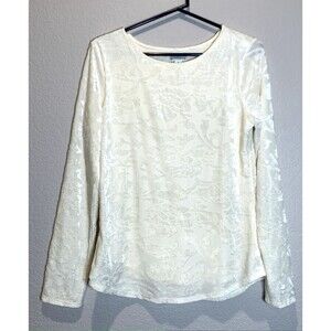 Sundance Ivory Cream Velvet Patterned Long Sleeve Top - Women M